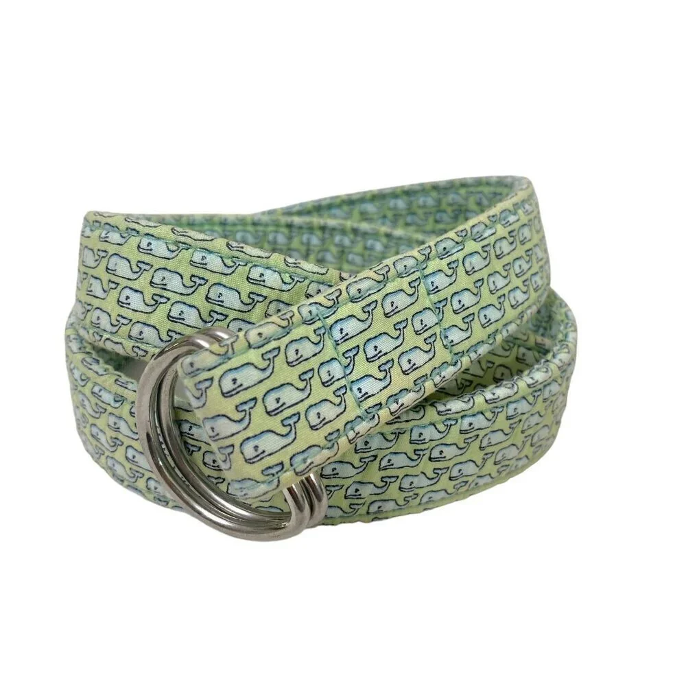 VINEYARD VINES Kids Belt Size Large Whale Mint Green Print Adjustable D-ring